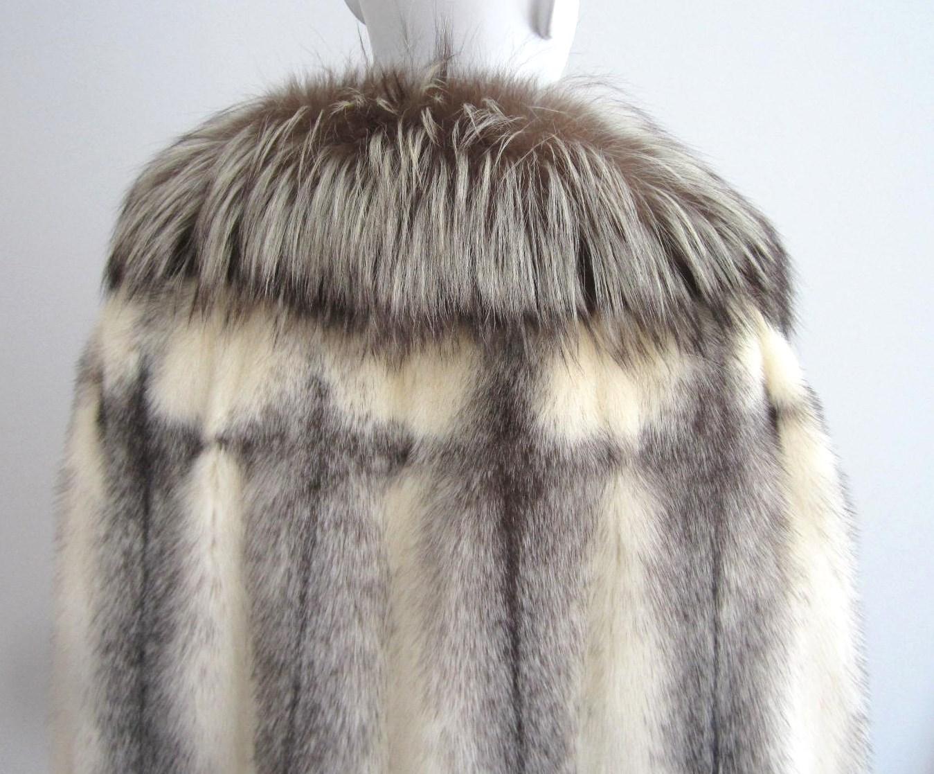 Women's or Men's Stunning Cross Mink Fur & FOX Fur Cape Jacket 