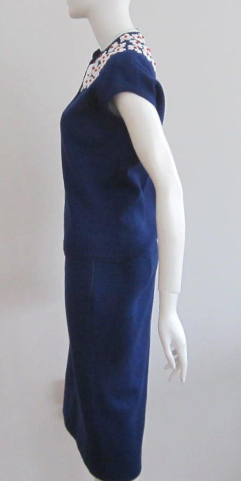 Women's or Men's 1940s Skirt Set Hand Beaded Floral Italian Import Blue