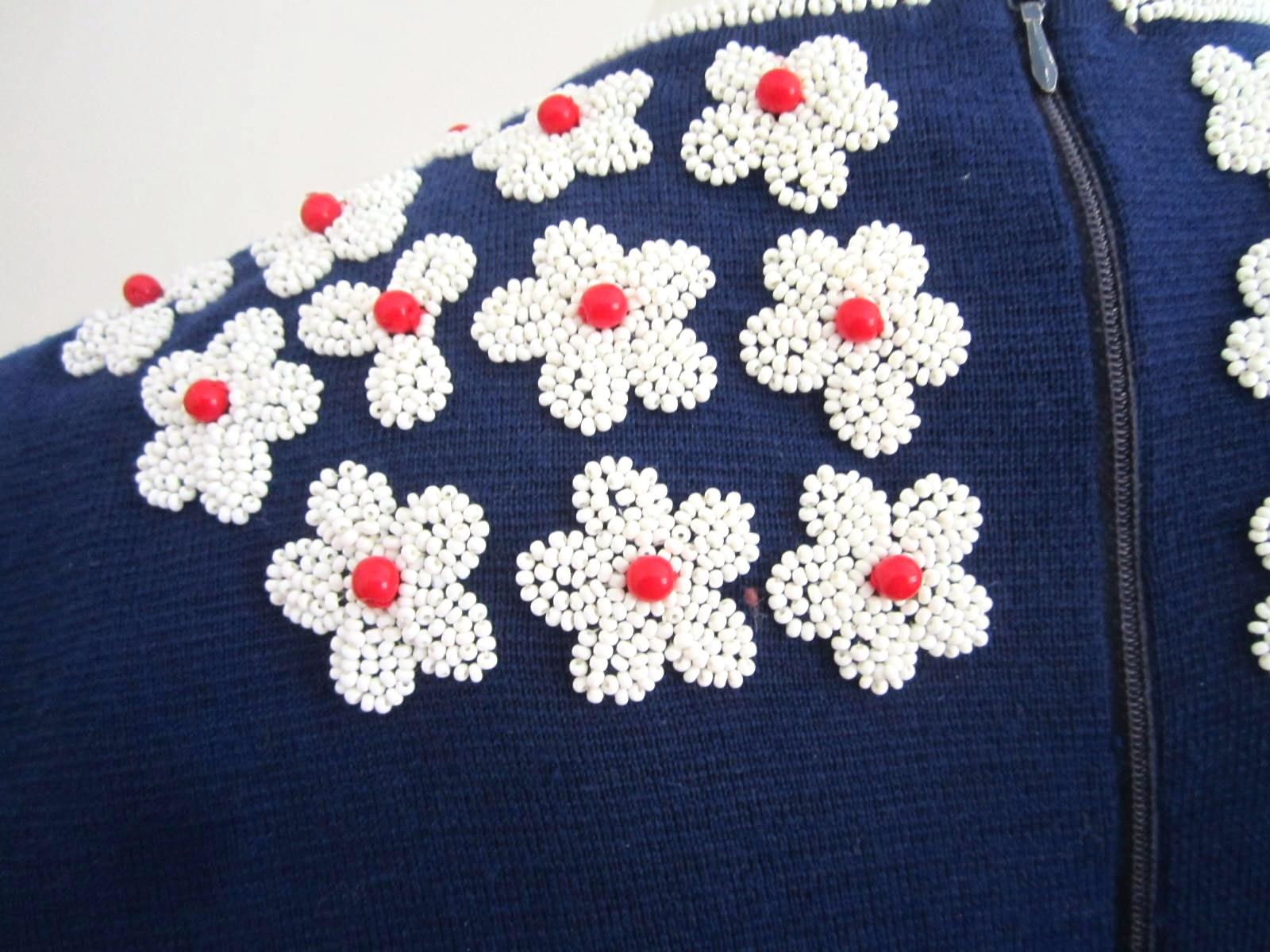 1940s Skirt Set Hand Beaded Floral Italian Import Blue 4