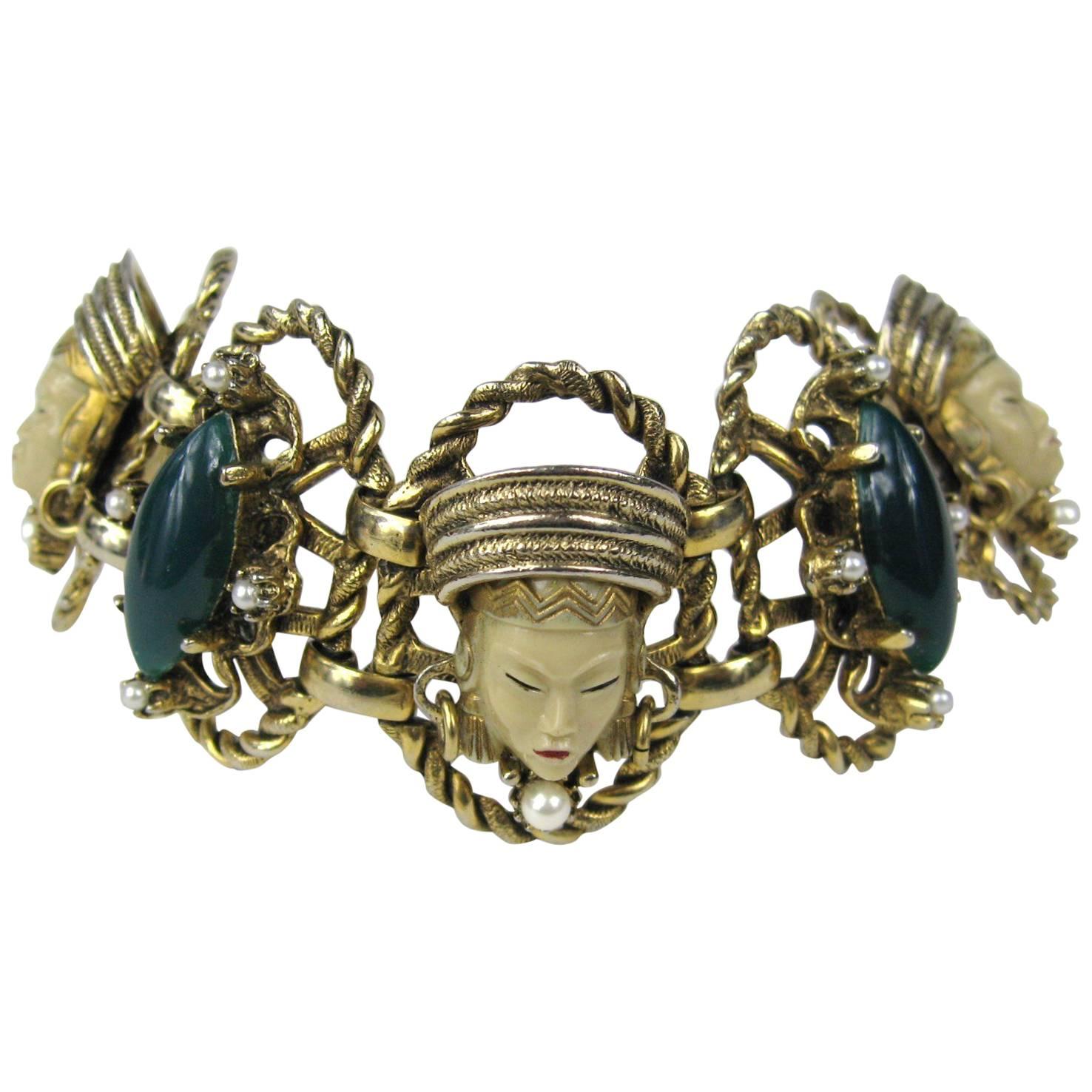 Vintage 1950s Selro-Selini Cream Golden Asian Princess Bracelet