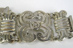 Sterling Silver Large Mexican Paneled Bracelet 1960s