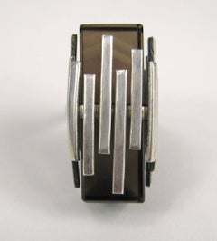 Anillo modernista vintage de plata de ley con cuarzo de los años 60