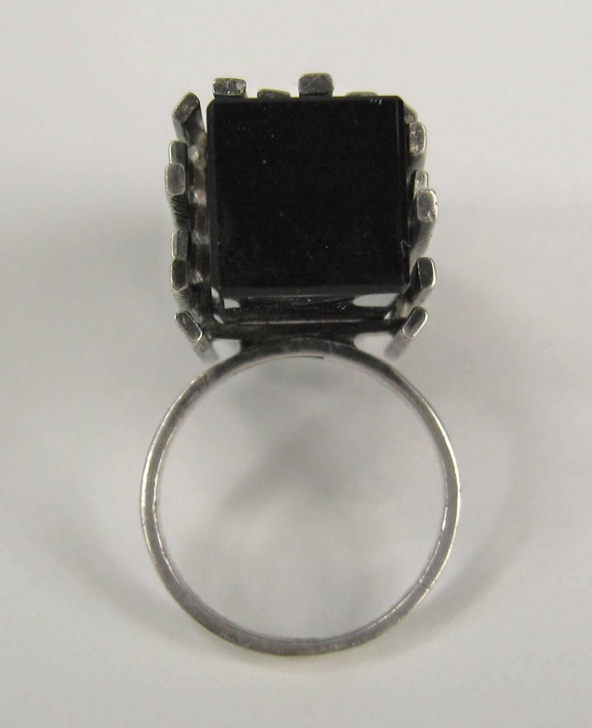 Uncut Vintage 1960s Modernist Quartz sterling silver Ring  For Sale