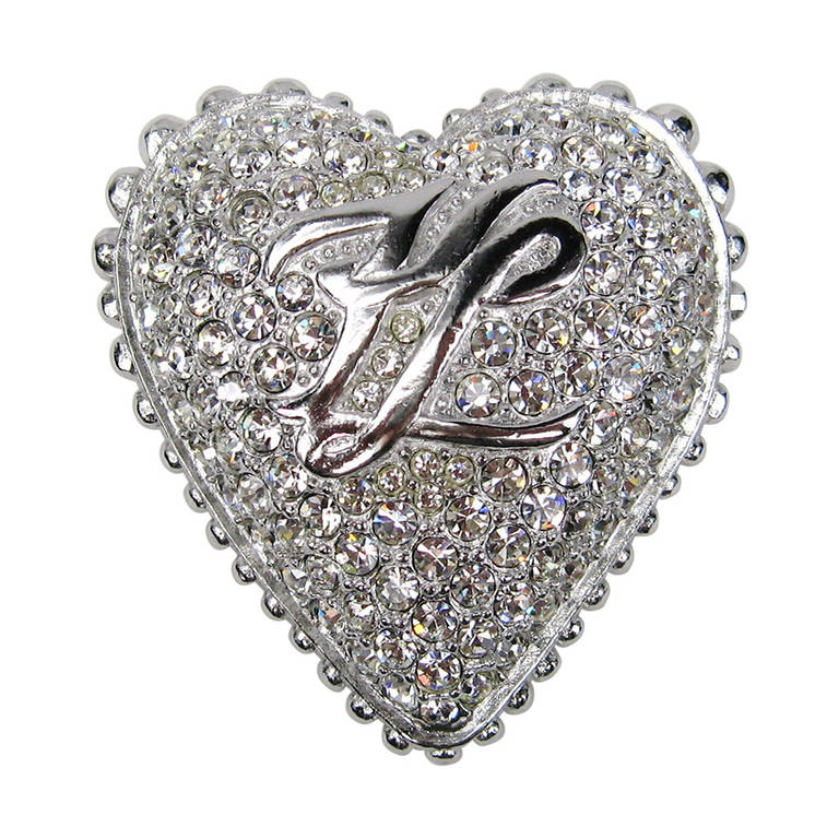Karl Lagerfeld Large Crystal Heart Brooch New Never worn 1990s