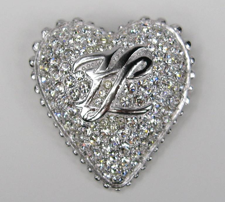 Karl Lagerfeld Large Crystal Heart Brooch New Never worn 1990s In New Condition In Wallkill, NY