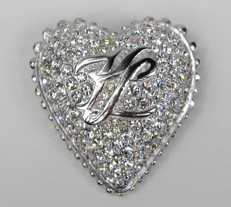 Karl Lagerfeld Large Crystal Heart Brooch New Never worn 1990s at