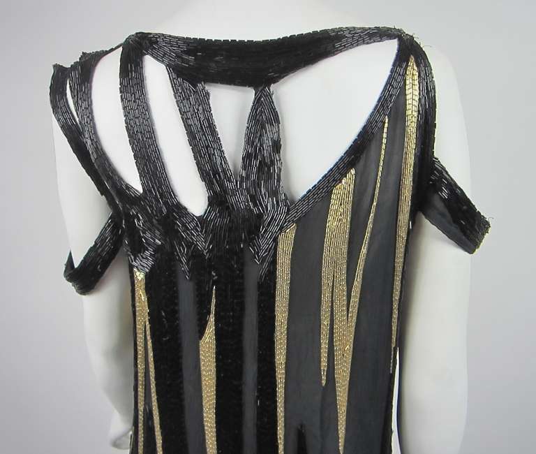 Bob Mackie 1980s Gold and Black Beaded asymmetrical Disco Baby dress 1