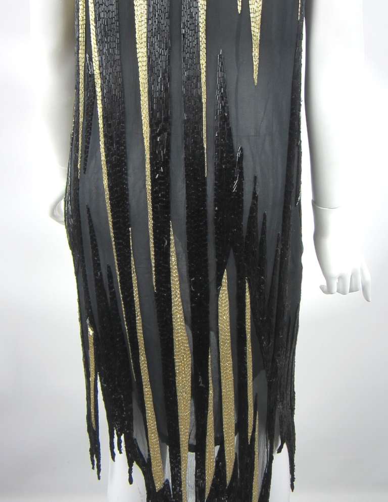 Bob Mackie 1980s Gold and Black Beaded asymmetrical Disco Baby dress 3