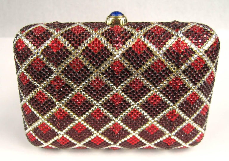 Brown Judith Leiber Red Swarovski Crystal Minaudiere Evening Bag Clutch Holiday Runway For Sale