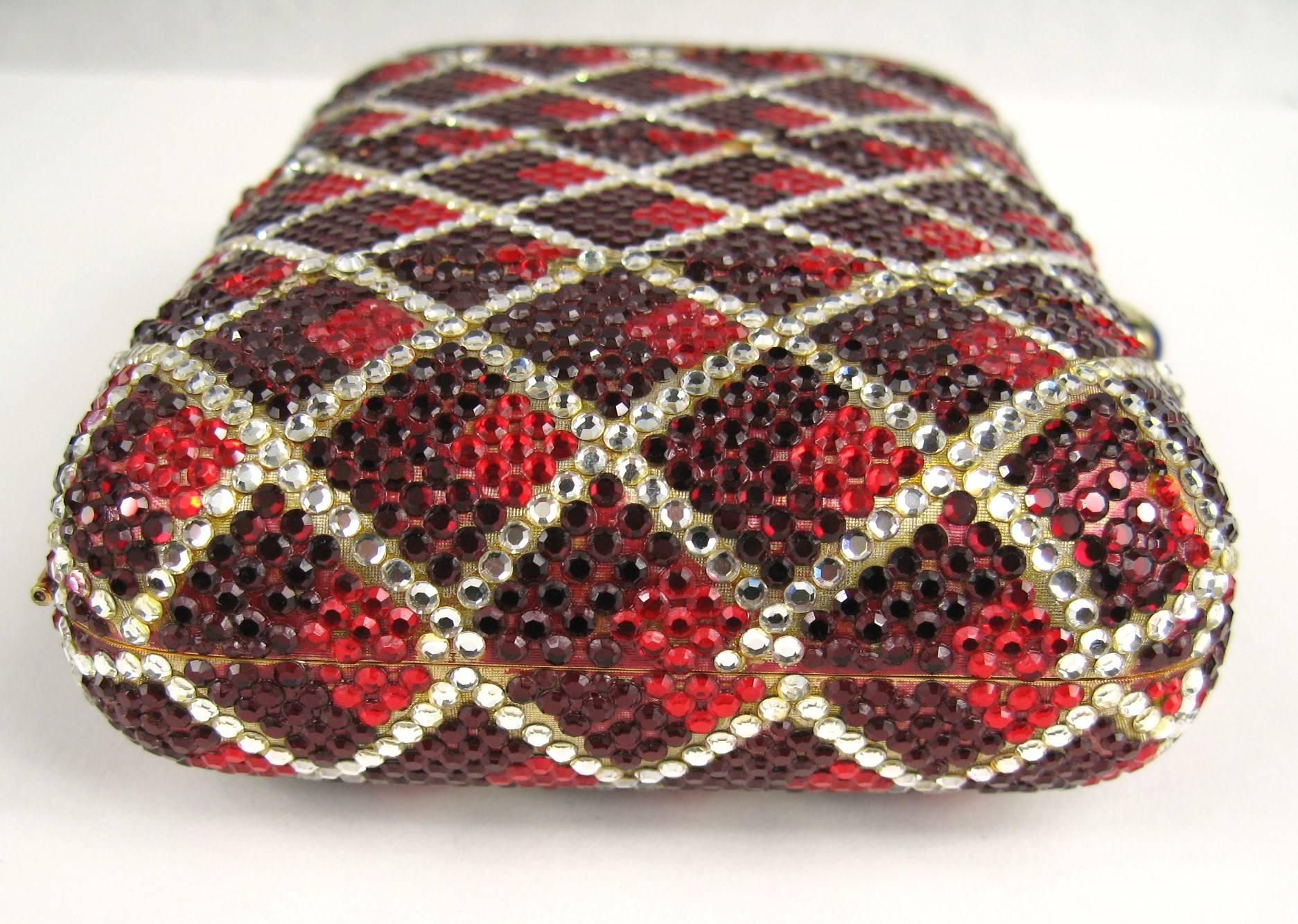Brown Judith Leiber Red Swarovski Crystal Minaudiere Evening Bag Clutch Holiday Runway For Sale