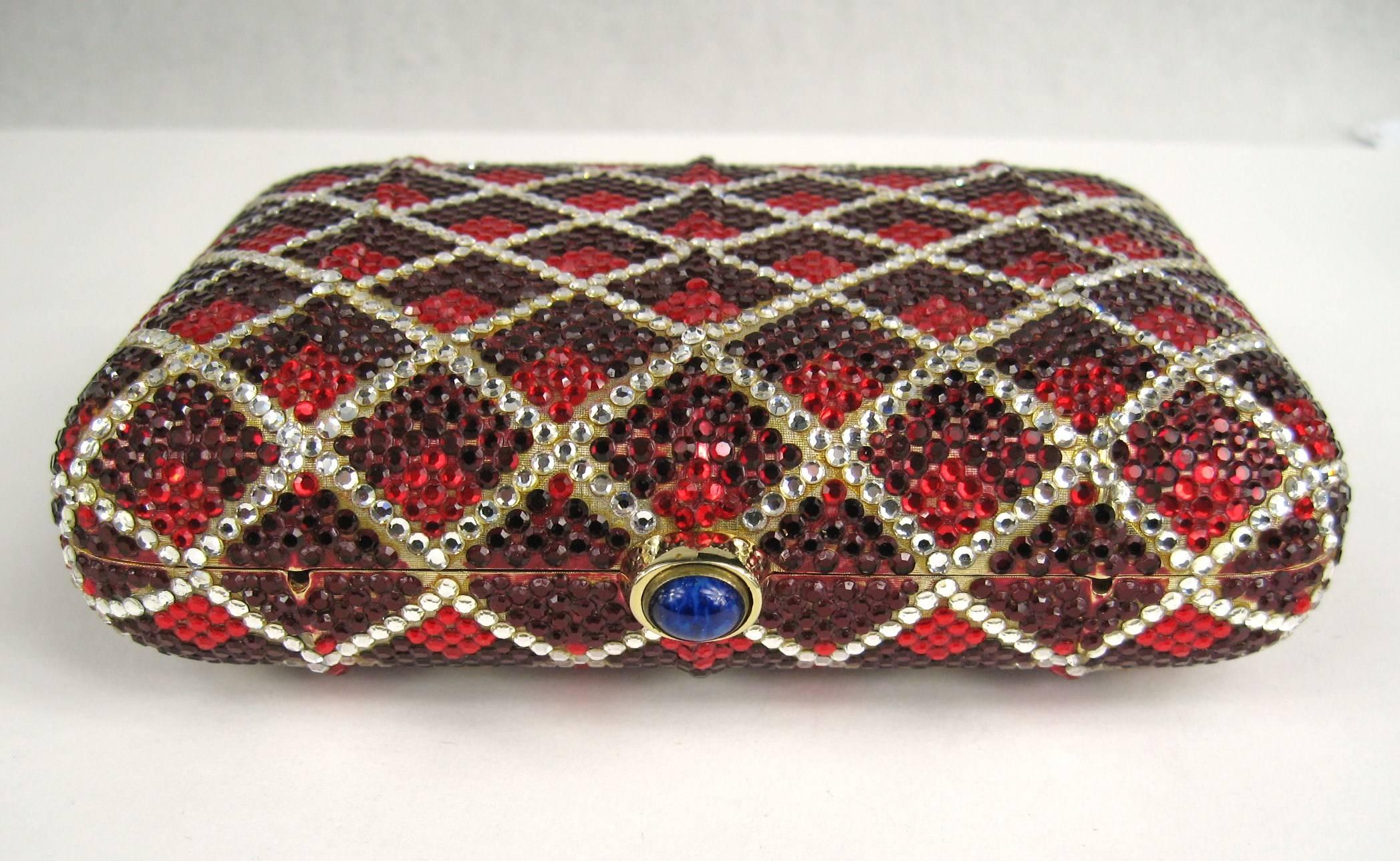 Women's Judith Leiber Red Swarovski Crystal Minaudiere Evening Bag Clutch Holiday Runway For Sale