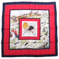 GUCCI New Never Worn Silk Scarf V. Accornero Hunting Motif 1980's-90s