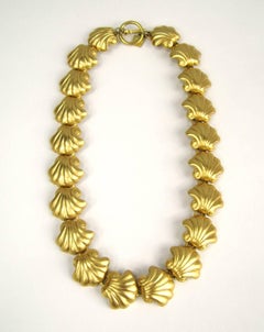 Anne Klein Sea Shell Gold Panel Necklace New, Never worn 1990s