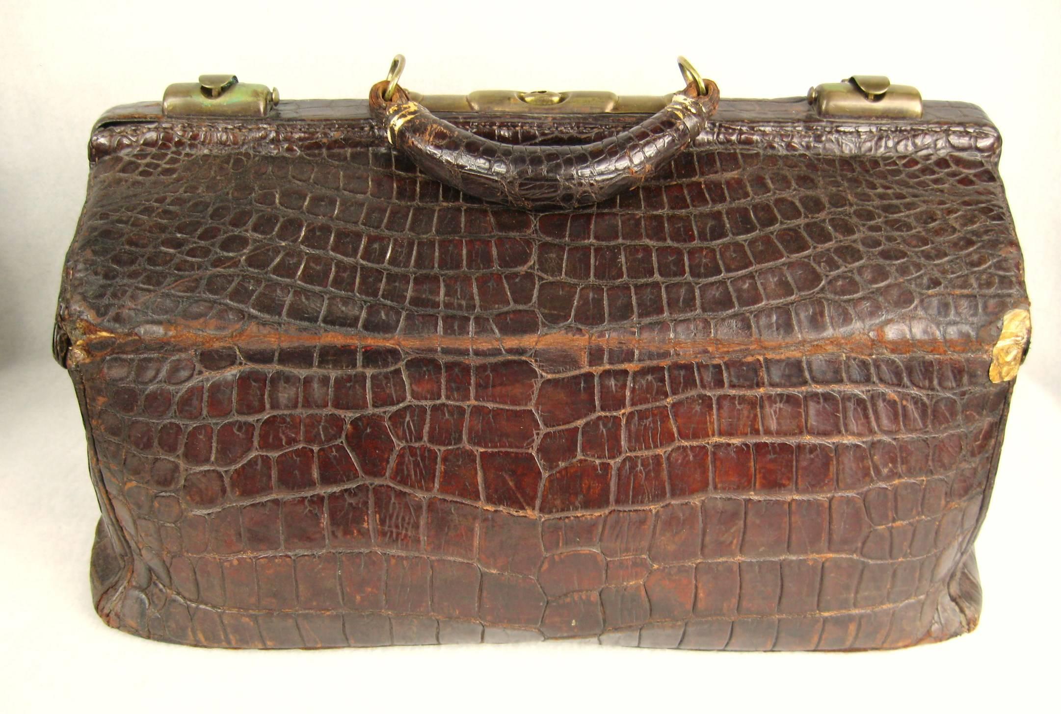 Brown 1880's LARGE Alligator Doctor's Bag