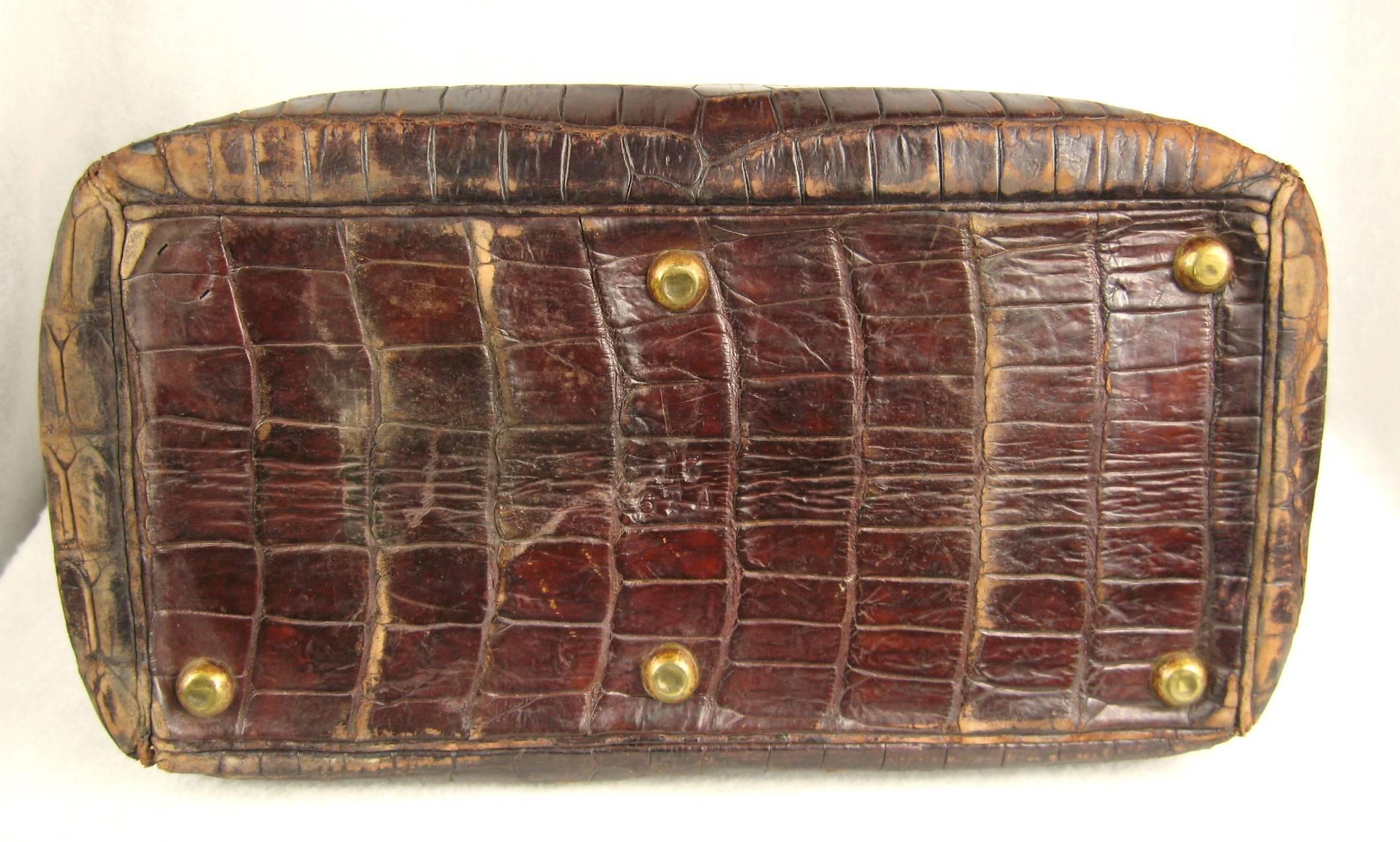 1880's LARGE Alligator Doctor's Bag 1