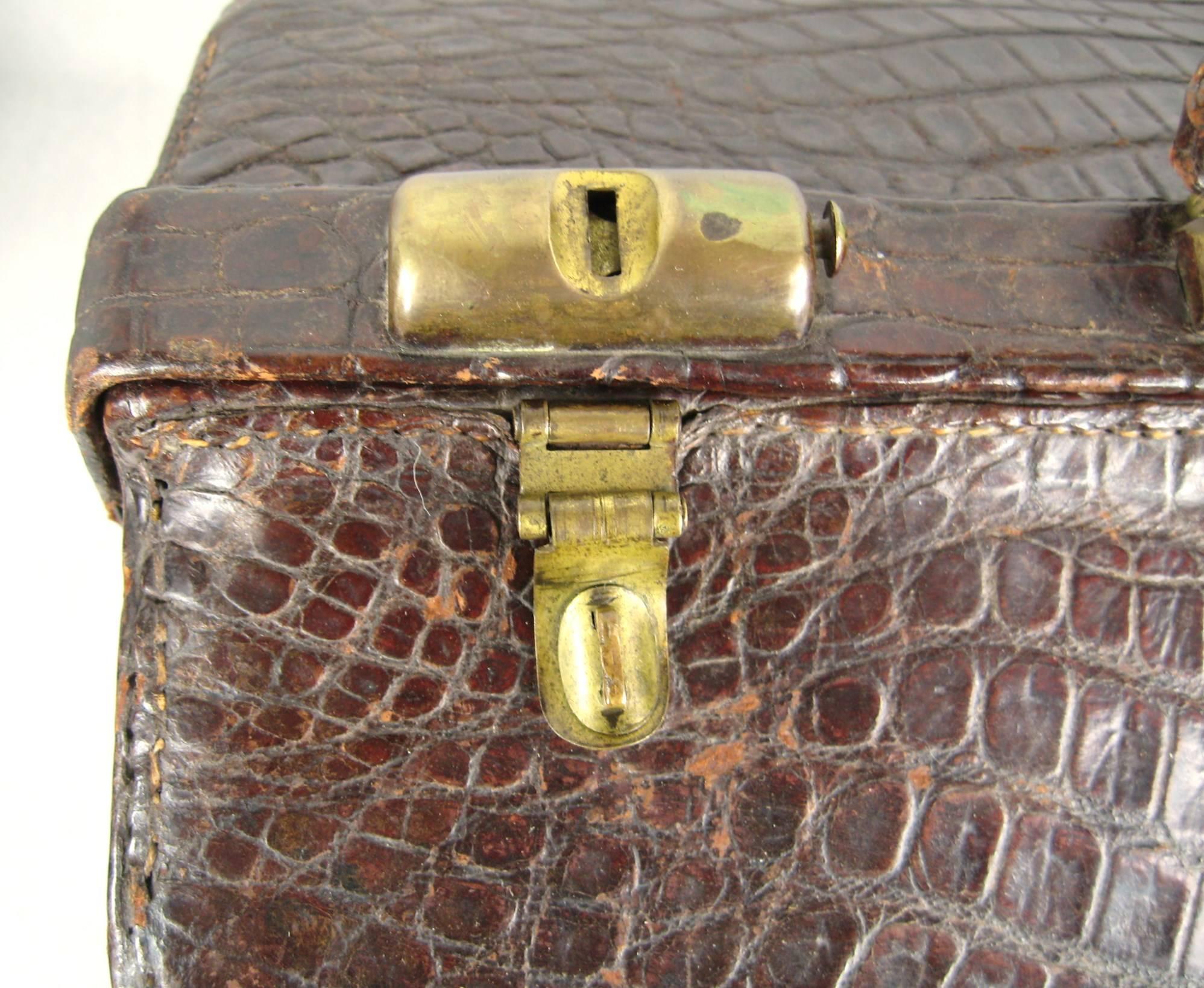 1880's LARGE Alligator Doctor's Bag 3