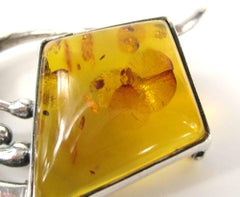 Modernist Sterling Silver Amber Pin Brooch