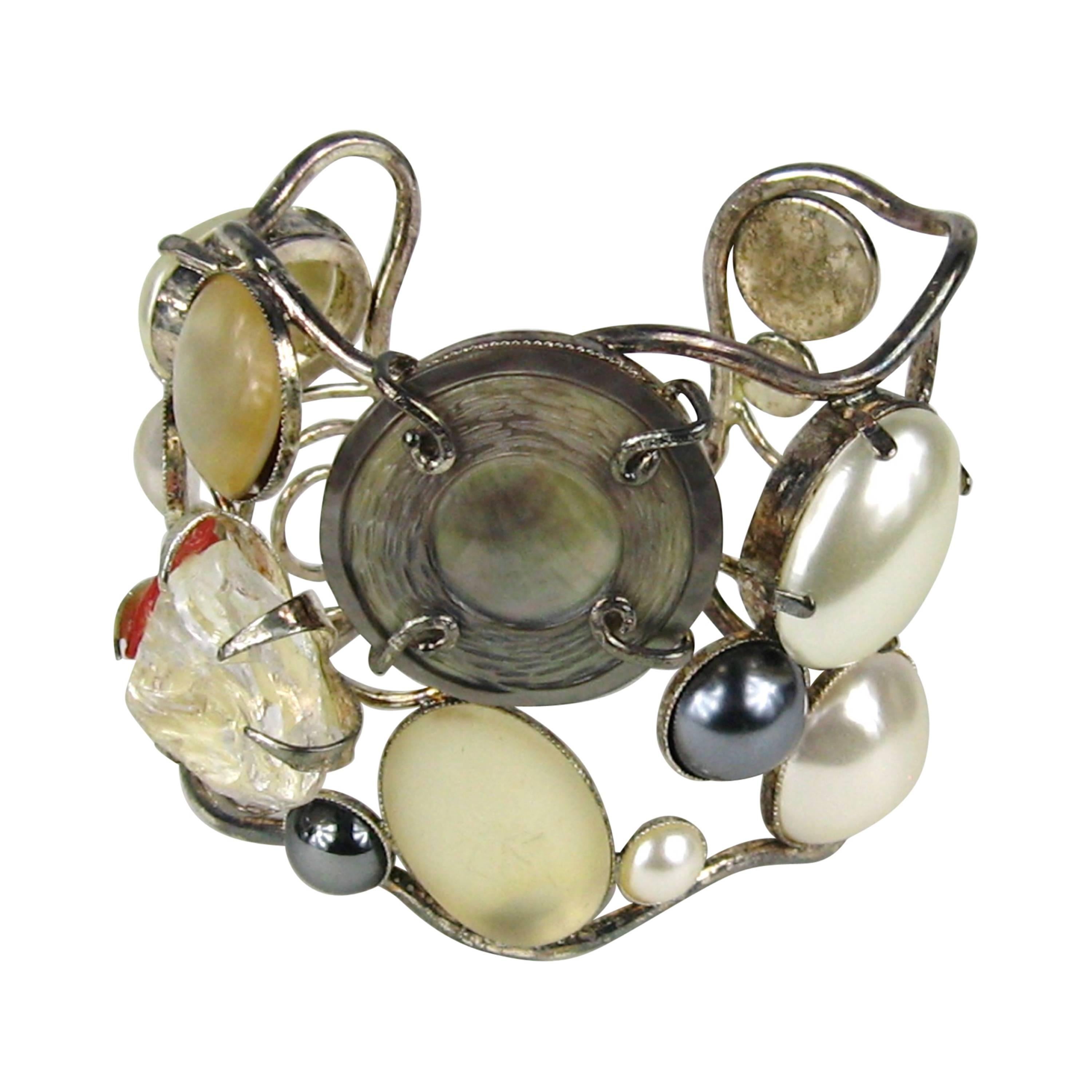 Stunning 1990s Philippe Ferrandis Pearl Cuff Bracelet Never worn  For Sale