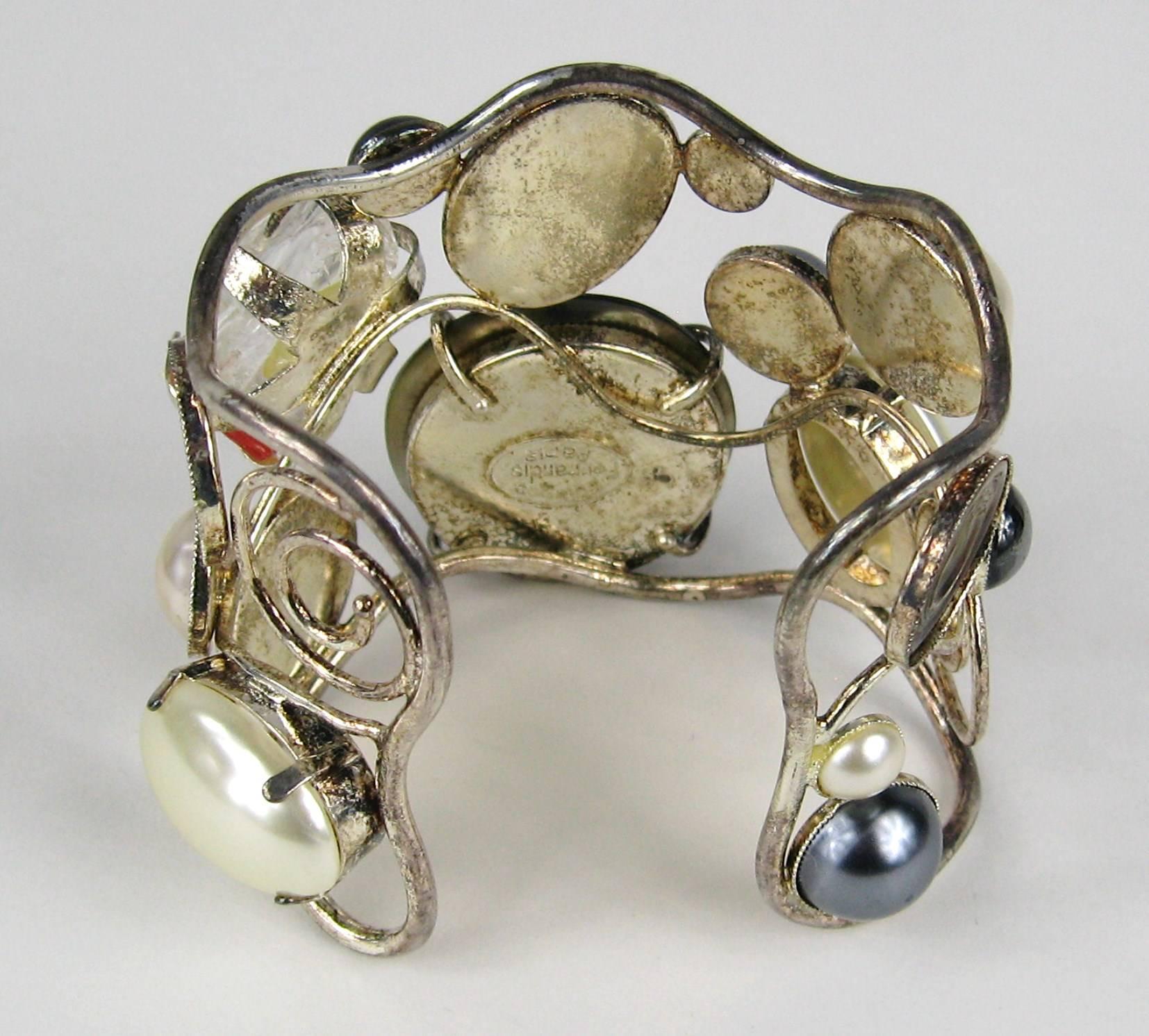 Women's Stunning 1990s Philippe Ferrandis Pearl Cuff Bracelet Never worn  For Sale