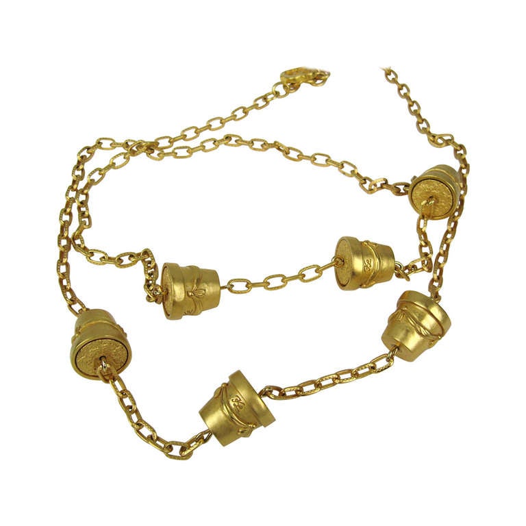 1990s Karl Lagerfeld Gold Gilt Sautoir Necklace New Never Worn  For Sale