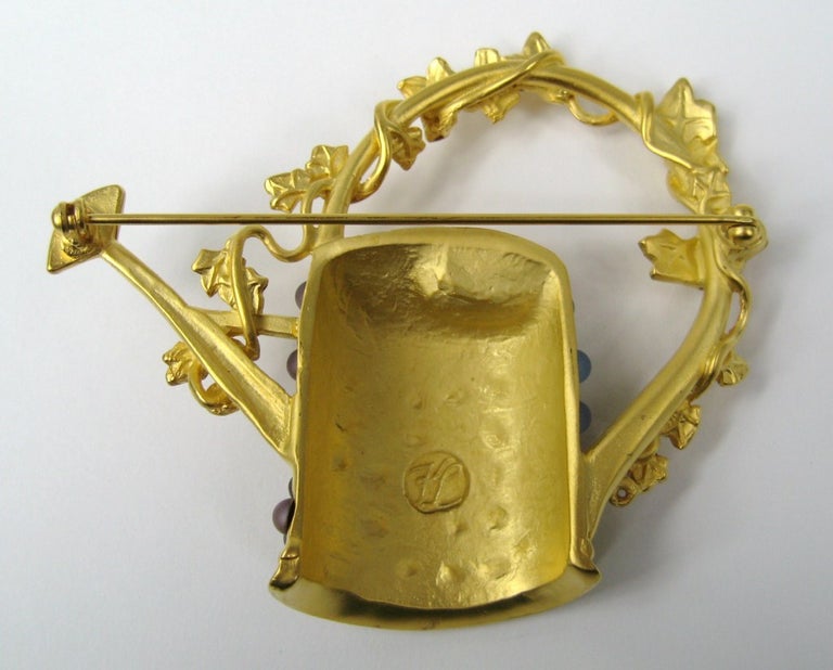 1990s Karl Lagerfeld Gilt Watering Can Brooch New Old Stock at 1stDibs