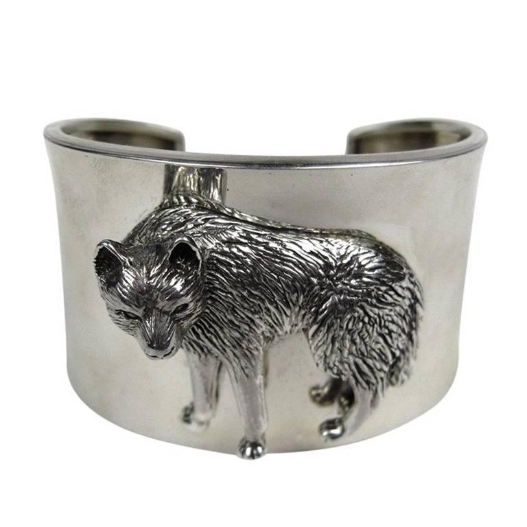 1990s Sterling Silver Carol Felley 3D WOLF wide Cuff Bracelet Never worn For Sale at 1stDibs
