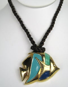 Escada 1980s Enamel Angel Fish on a Rope Necklace New, Never worn