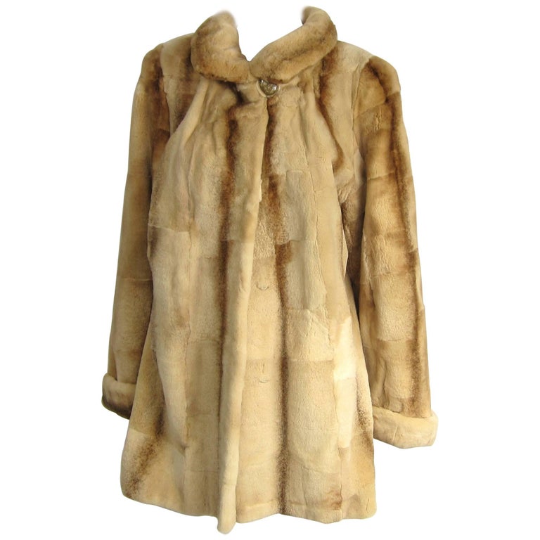 Sheared Fur Mink Vintage Short Jacket, Sheared Beaver Fur Swing Coat Vintage