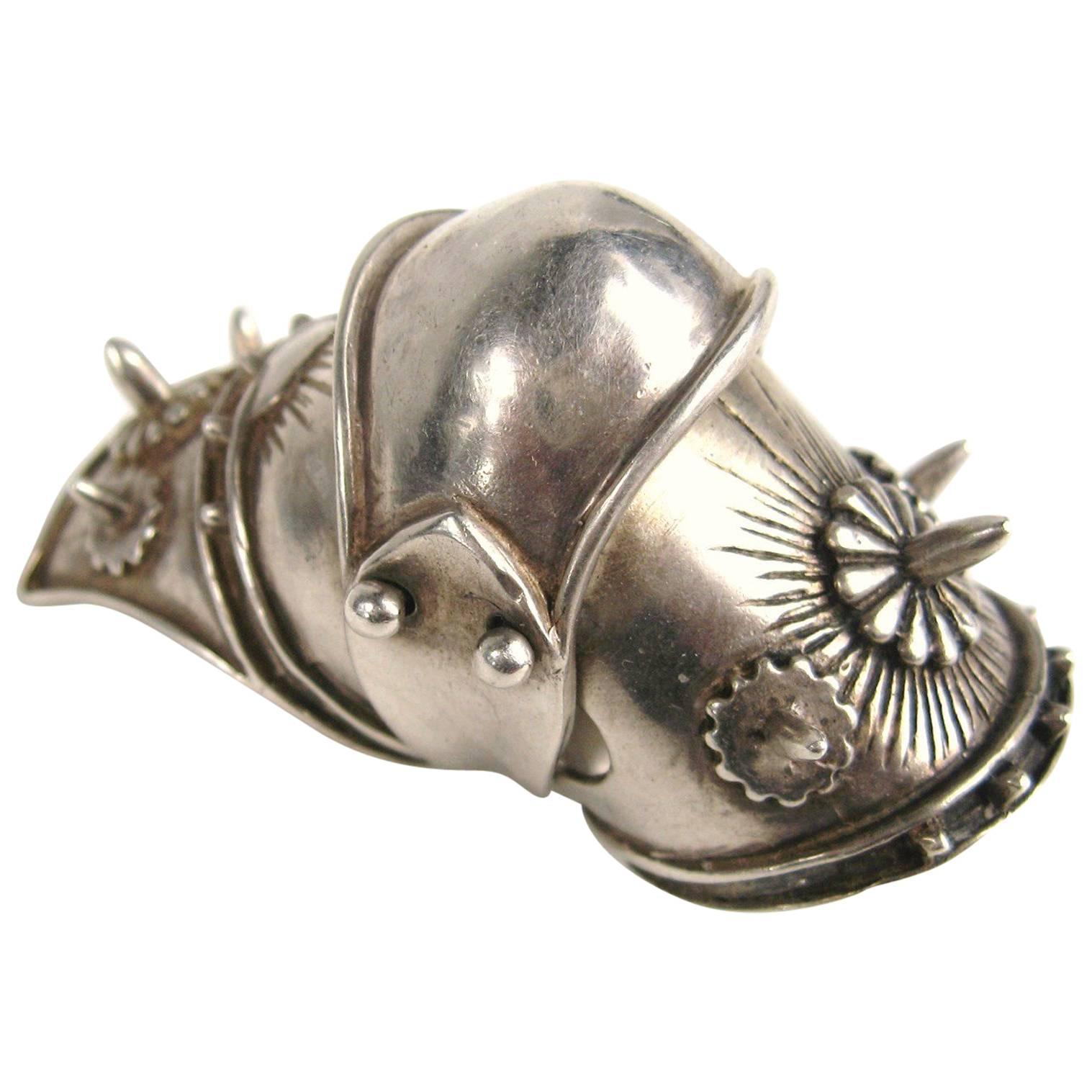 Large Articulated Sterling Silver Armor Shield Ring Viking Goth 