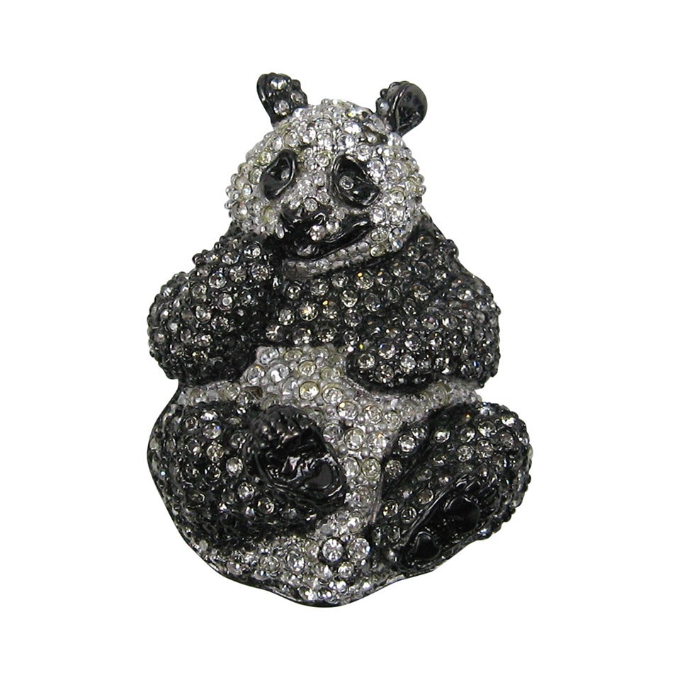 Swarovski Kristall Glitz Panda Bären Brosche Anstecknadel Neu, nie getragen 1980er im Angebot