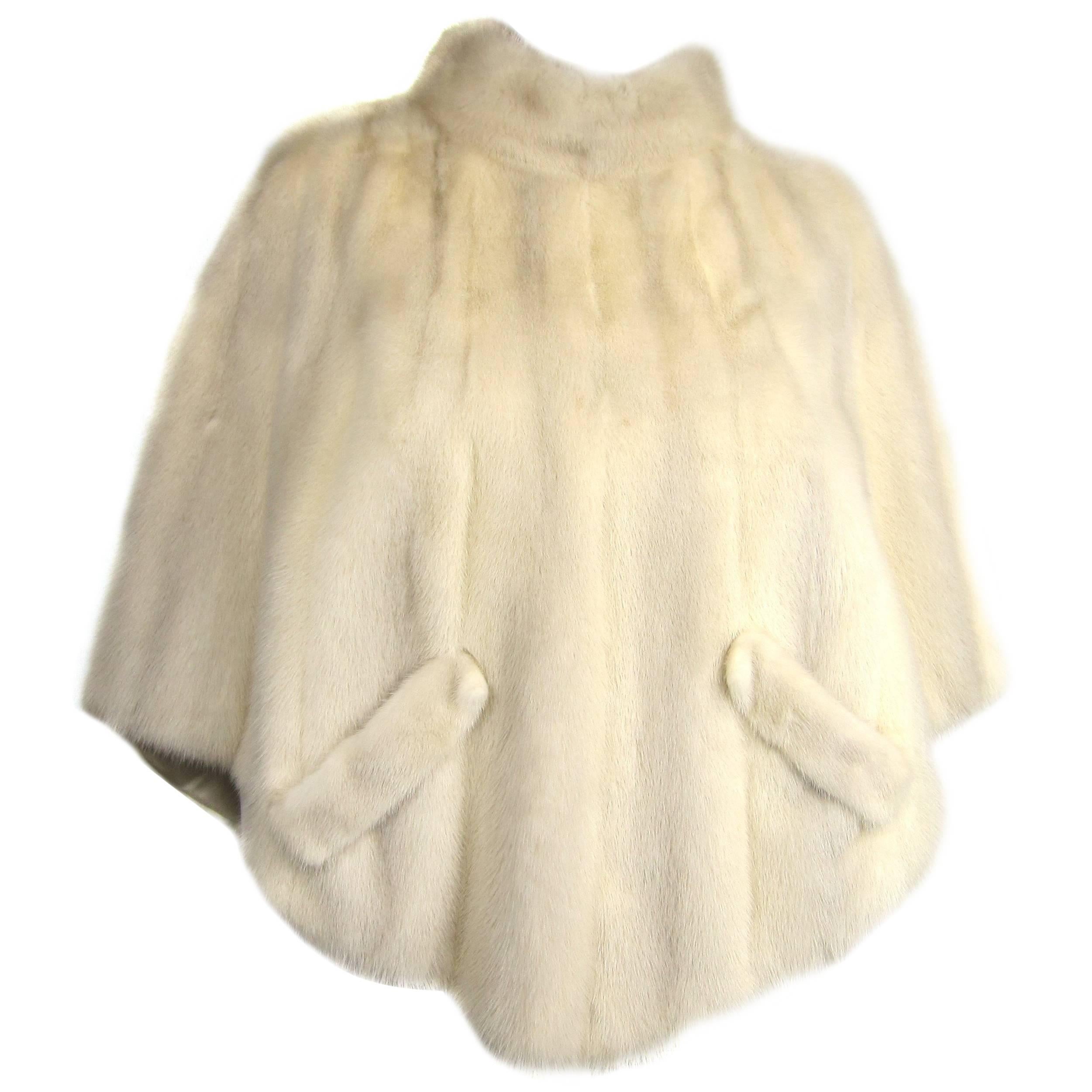  Pearl White Mink Fur Shrug Shawl Cape 1960s Double Sided 