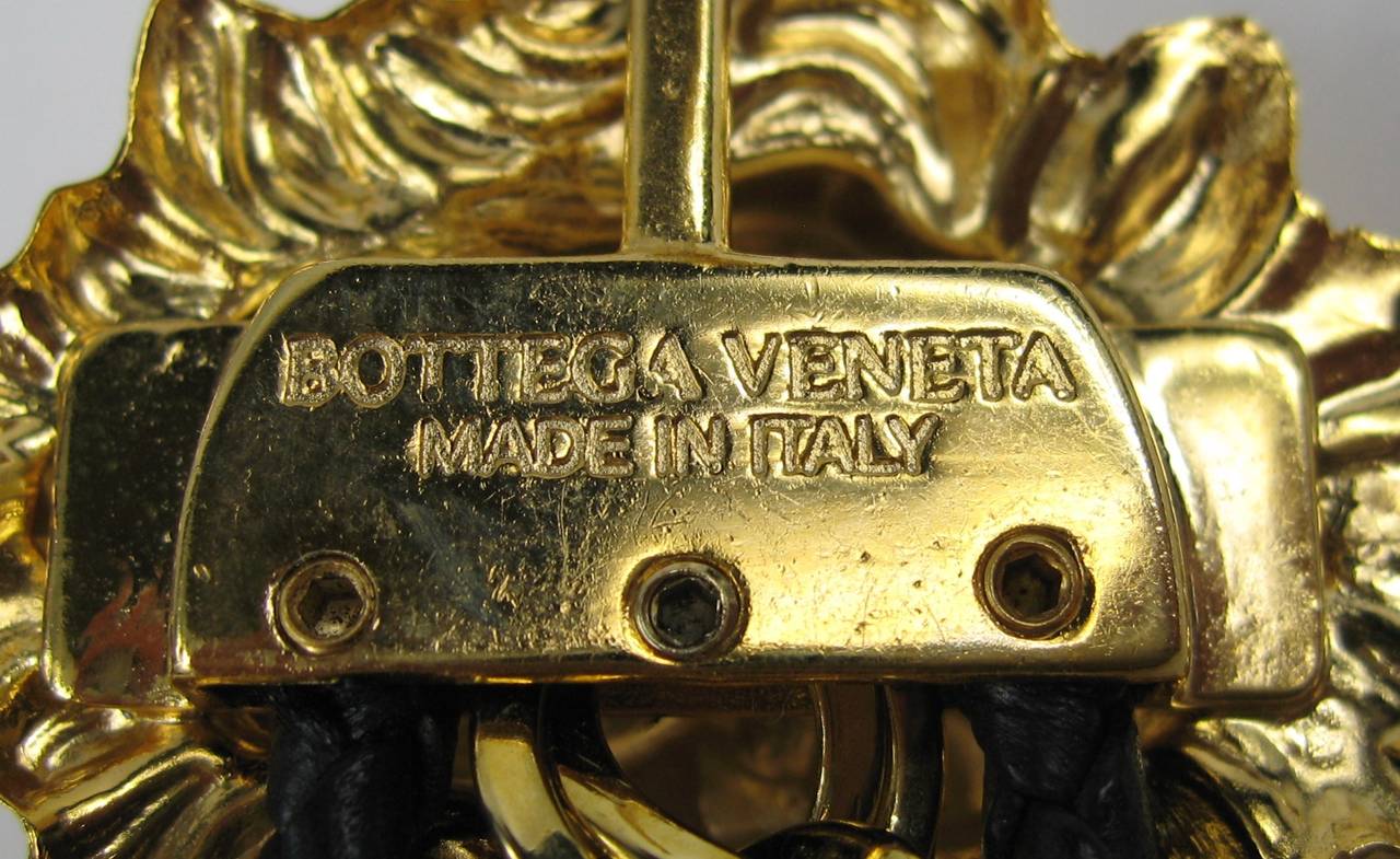 Bottega Veneta Anklet Bracelet Gold Tone Leather Lion 1990s In Excellent Condition In Wallkill, NY