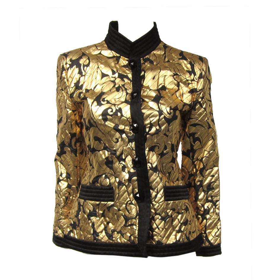  Yves Saint Laurent Jacket Gold  & Black Silk Evening Jacket 38 YSL 