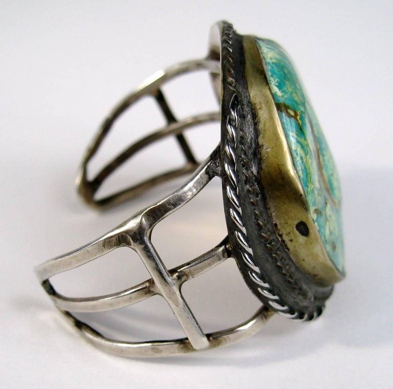 Sterling Silver Native American Turquoise Navajo Cuff Bracelet Old Pawn ...