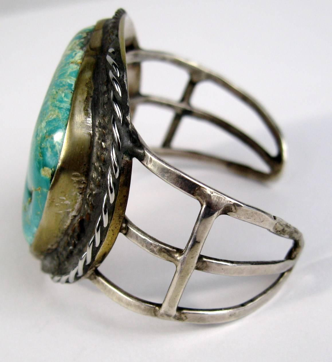 Women's or Men's Sterling Silver Native American Turquoise Navajo Cuff Bracelet Old Pawn