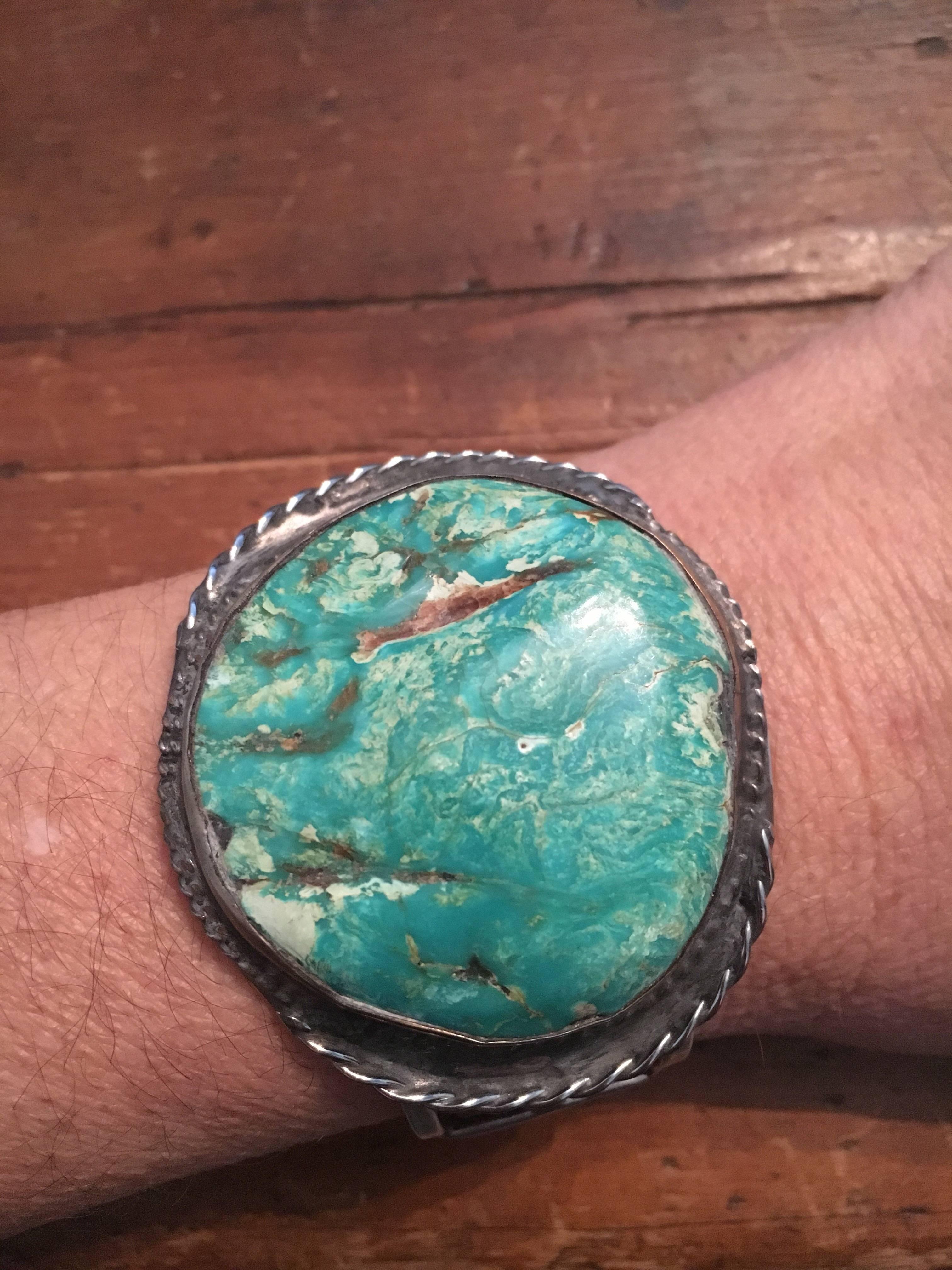 Sterling Silver Native American Turquoise Navajo Cuff Bracelet Old Pawn 3