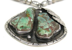 Sterling silver Navajo Hachita Turquoise Drop Necklace K. Chee Hand Made