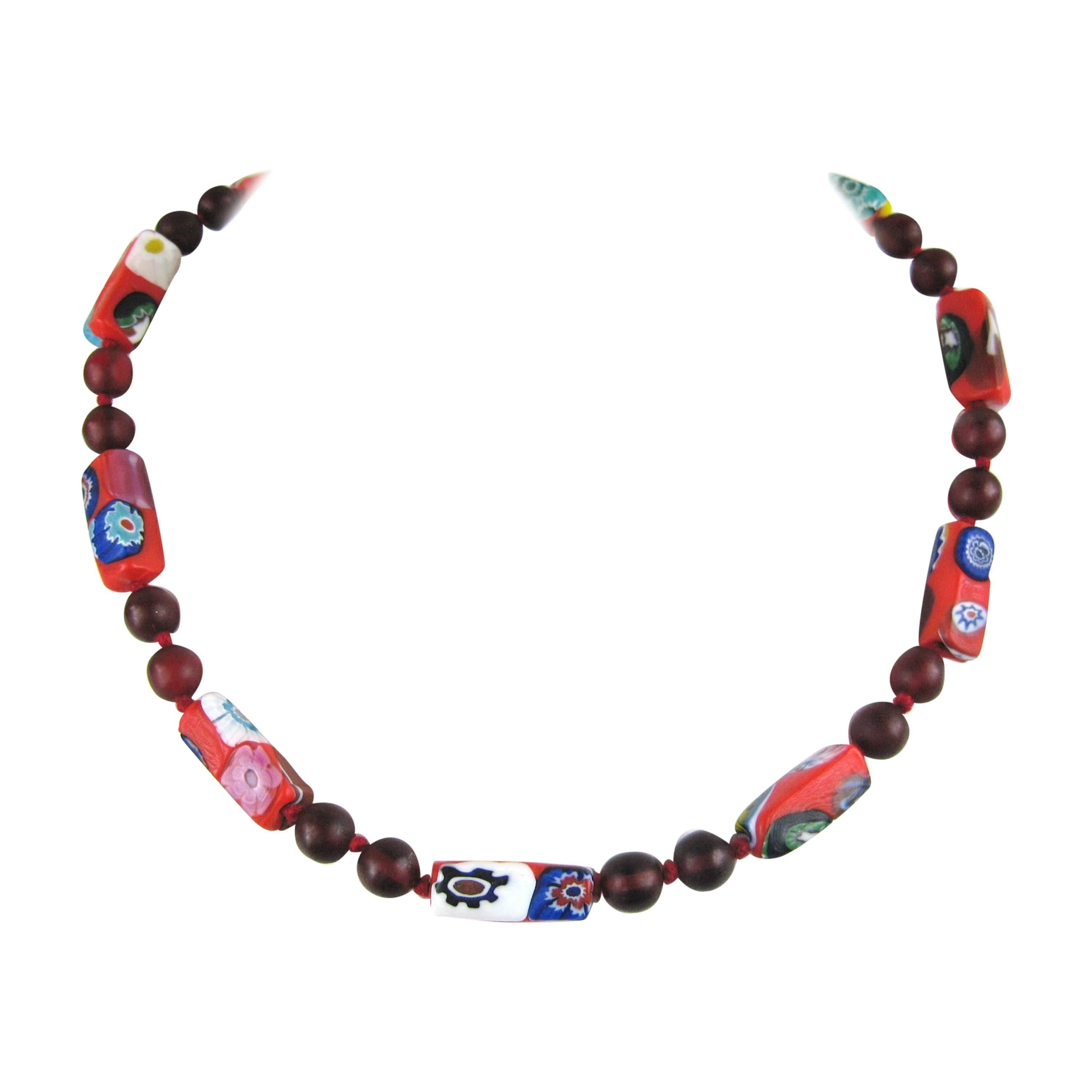 Vintage Venetian Millefiori Red bead necklace