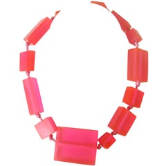 Vintage Neon Pink Ugo Correani Block Necklace New Never worn 1980s