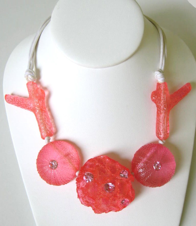 Collier Perles Céramique Et Corail UGO CORREANI Italy - Breloque Années 80, Jaune, Occasion