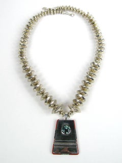 Spider Web Sterling Silver Turquoise Navajo Pendant Necklace 1970s Jim Harrison