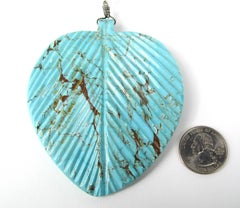 Native American Dead Pawn Zuni Turquoise Leaf Rondelle Sterling Silver Necklace