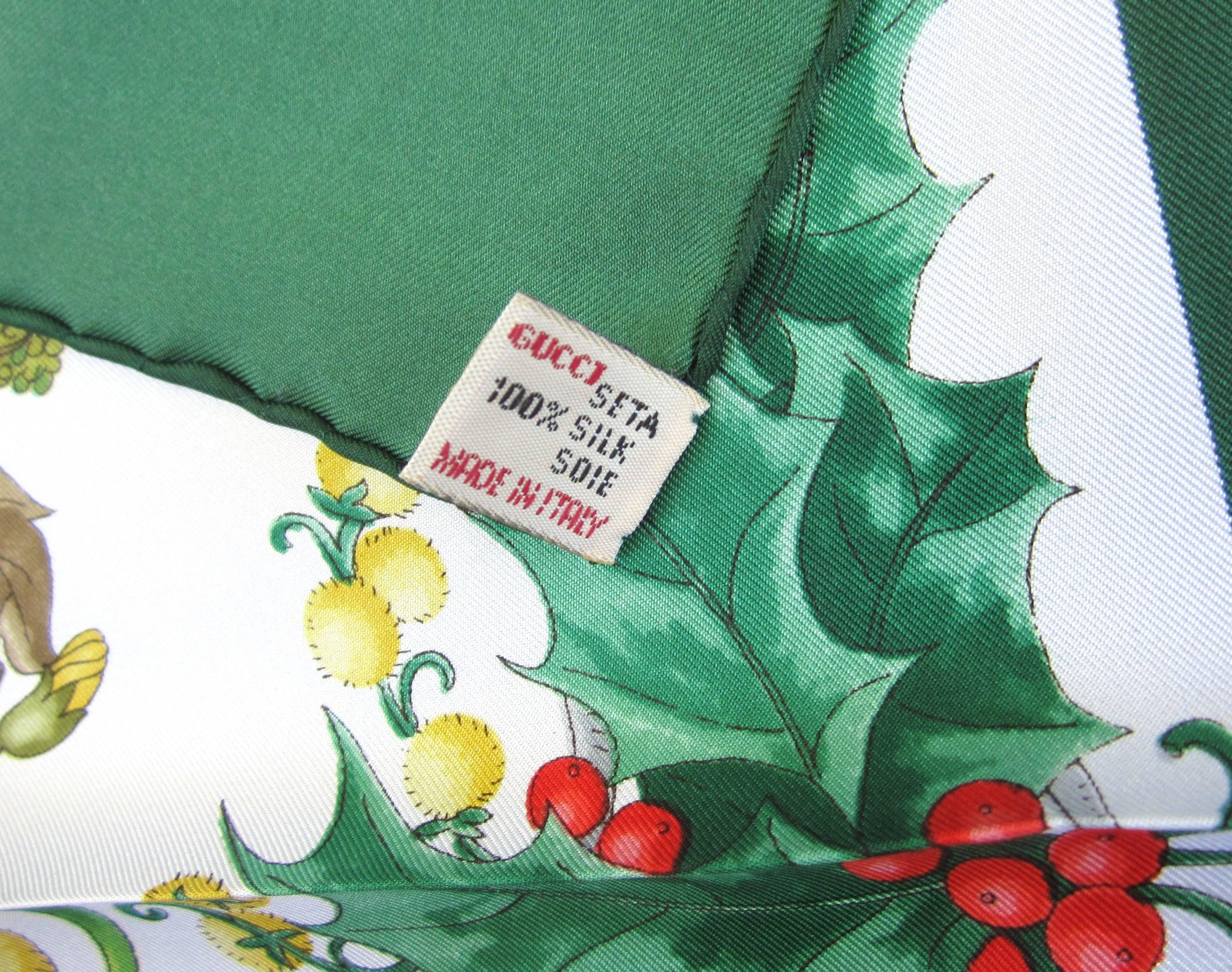 Gucci Silk Scarf Green Holly Motif New, Never worn 1990s 1