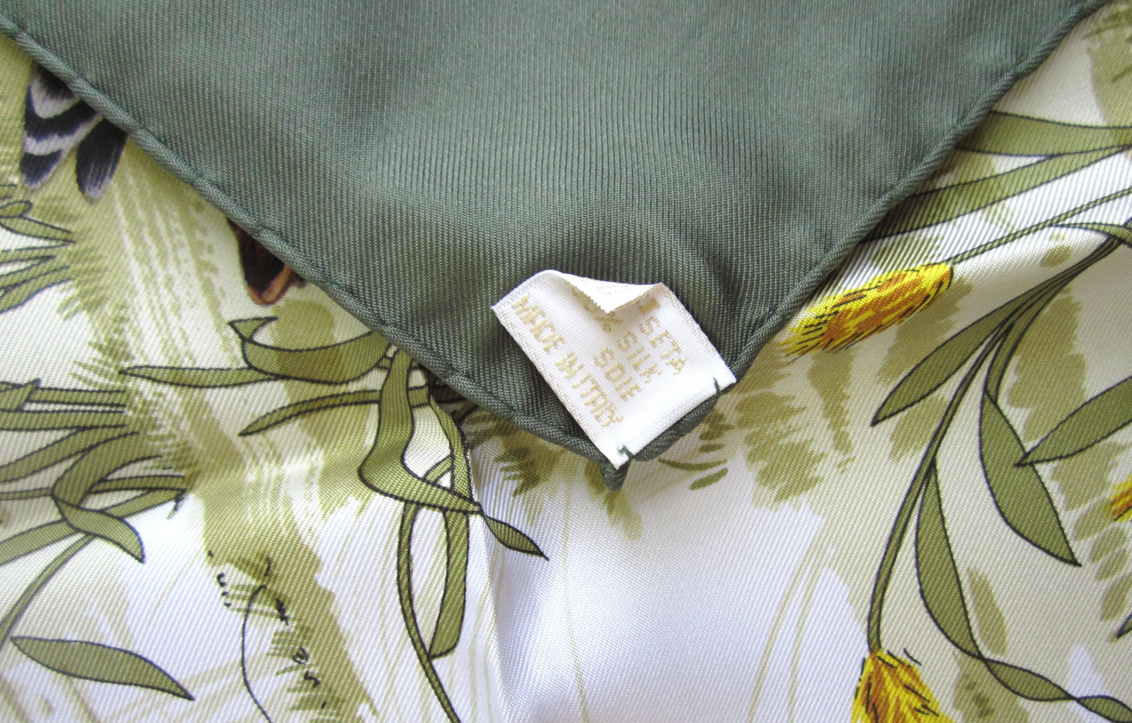 Gray  Gucci Silk Scarf Wildlife Duck 1990s New, Never Worn