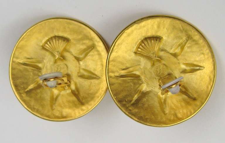 Karl Lagerfeld Gold Gilt clip on earrings New,  Never worn 1990s In New Condition In Wallkill, NY