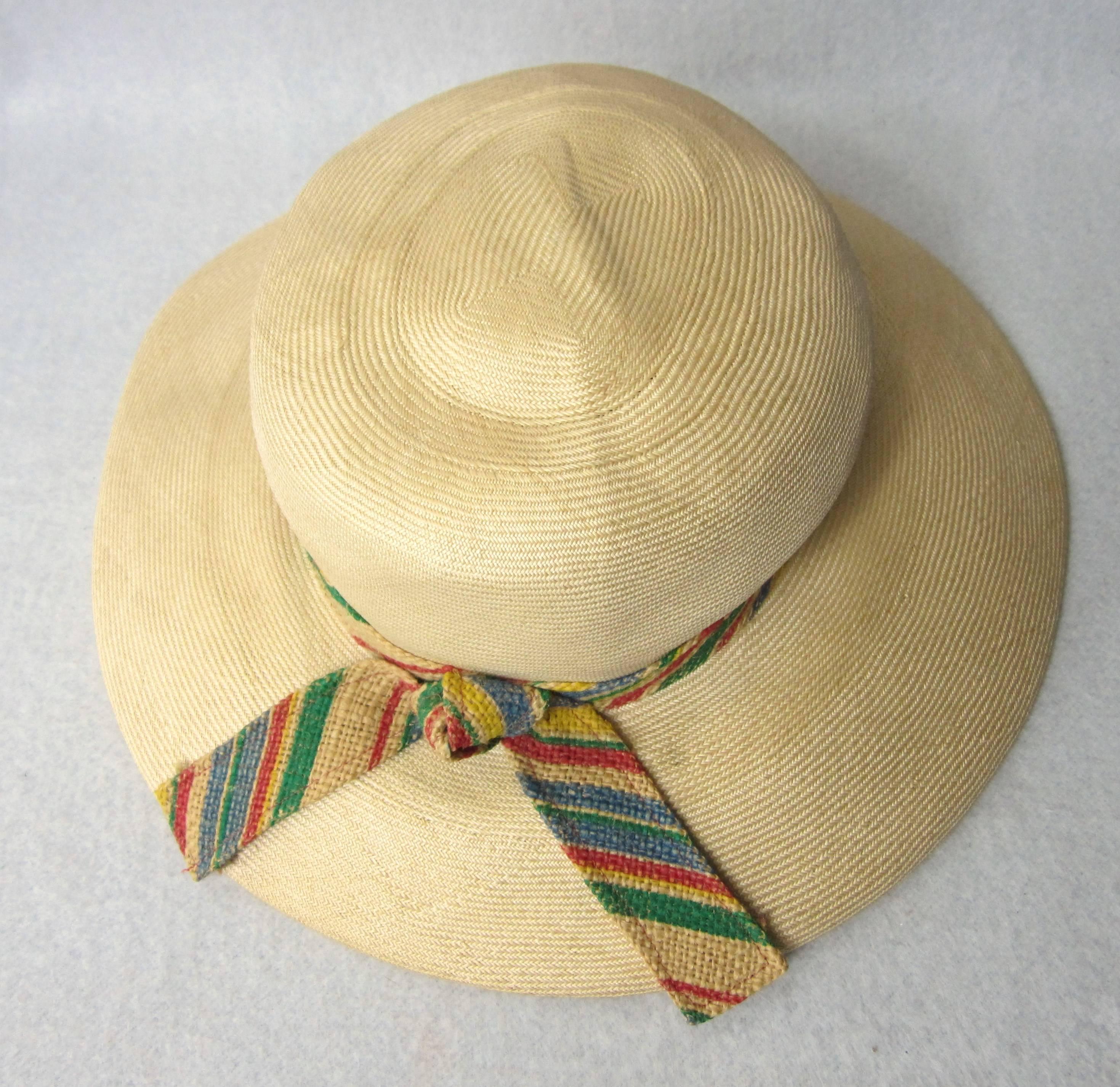  1960s Givenchy Straw Wide Brim Hat Vintage Bonwitt Teller  In Good Condition In Wallkill, NY