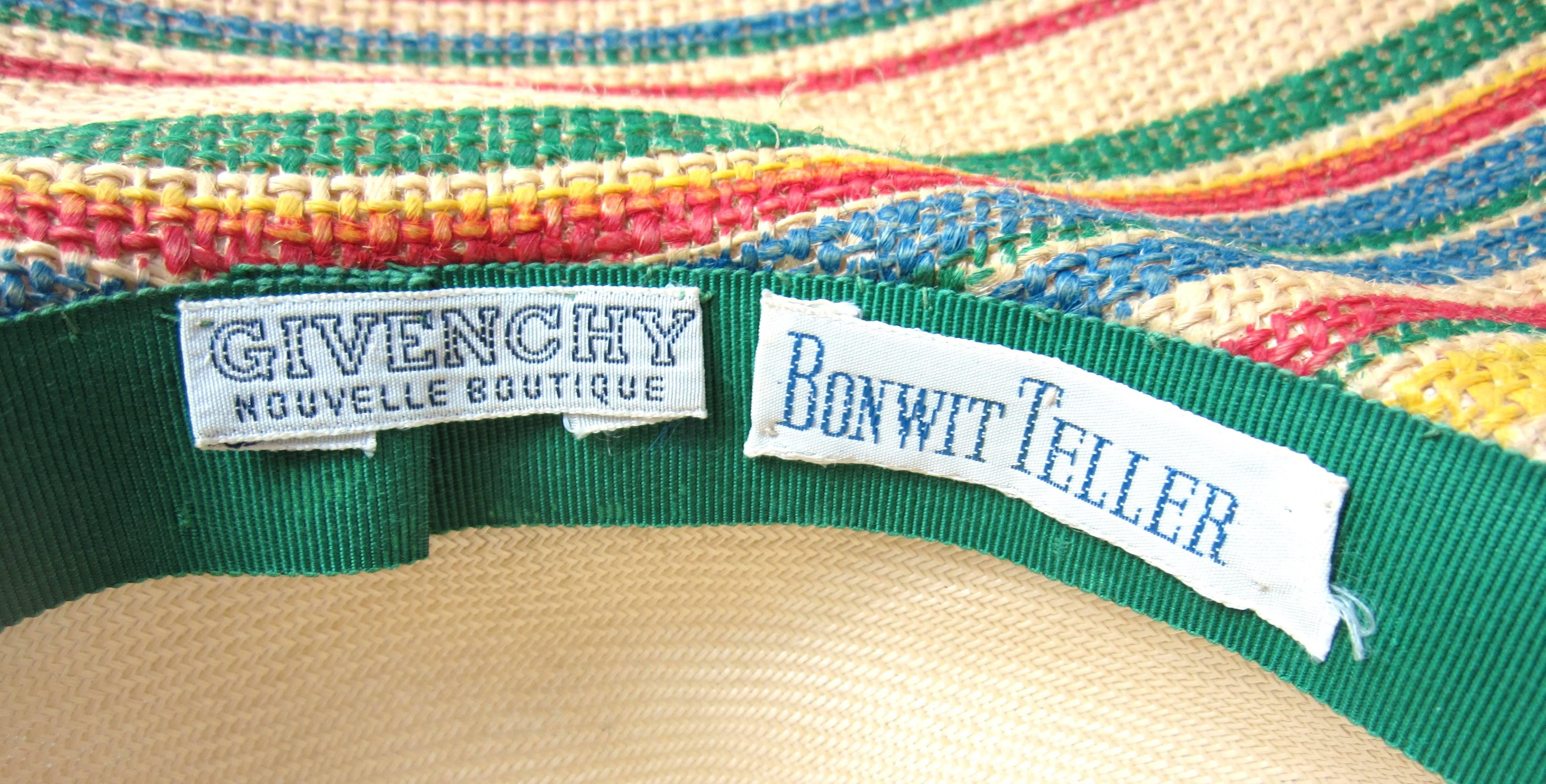  1960s Givenchy Straw Wide Brim Hat Vintage Bonwitt Teller  1