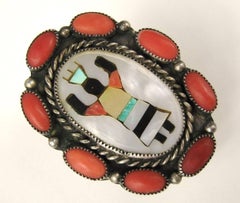 Zuni Native American Apache Gan Coral / Turquoise Sterling Ring