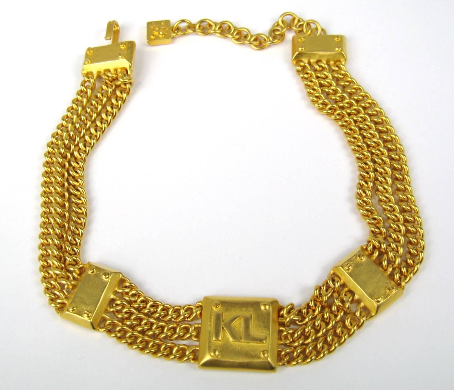 Another Karl New, Never worn 3 curb link attached to the main Karl Lagerfeld logo in the front. Measures 15.5 in with a 3.5 in of adjustment. Visit our store front for hundreds of designer costume jewelry as well as sterling silver. This is out of a