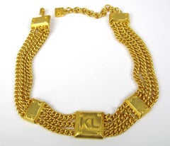 1990's Karl Lagerfeld Gold Gilt Choker Chain Necklace, New never worn 1990s
